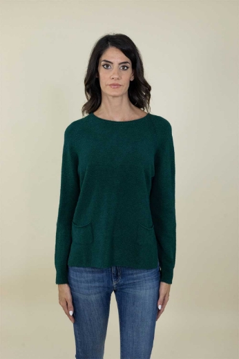 Maglia slim con tasche tramata colore verde bosco