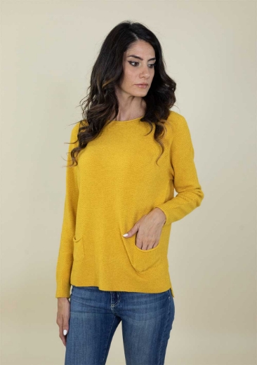 Maglia slim con tasche tramata colore ocra