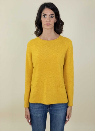 Maglia slim con tasche tramata colore ocra