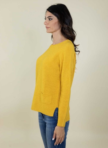 Maglia slim con tasche tramata colore ocra
