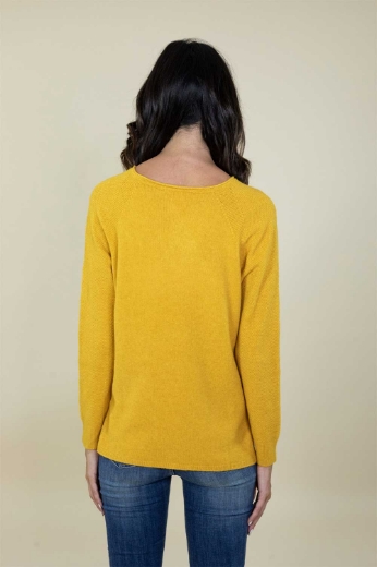 Maglia slim con tasche tramata colore ocra
