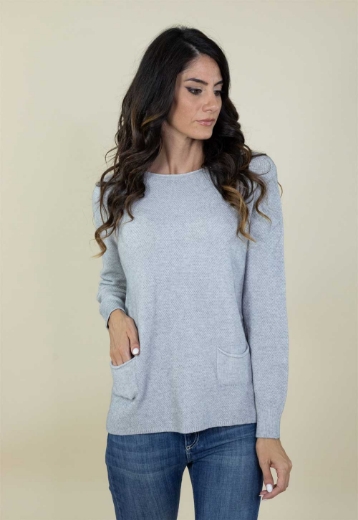 Maglia slim con tasche tramata colore perla