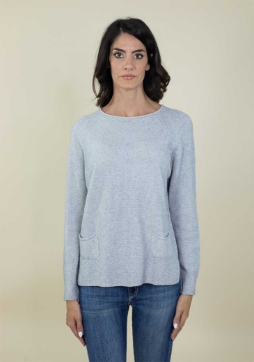 Maglia slim con tasche tramata colore perla