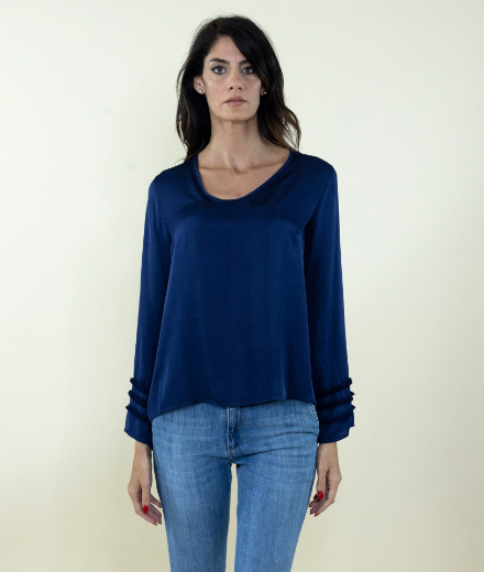 Immagine di Casacca raso a v con sfrangiatura manica blu