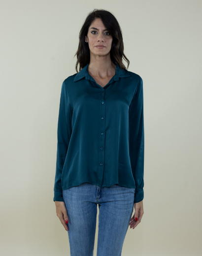 Immagine di Camicia in raso con colletto con sprono colore ottanio