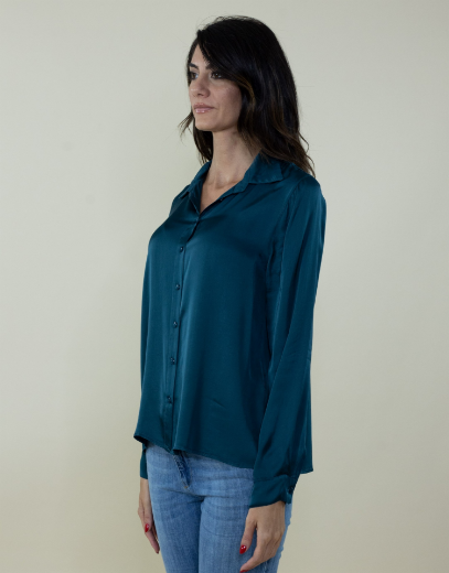Immagine di Camicia in raso con colletto con sprono colore ottanio