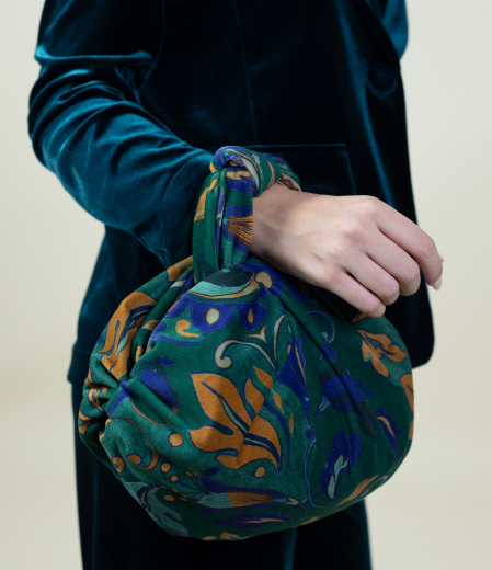 Immagine di Borsa "truscia" fantasia arabesque e Taffetà colore bosco e viola