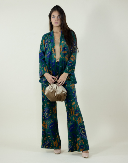 Immagine di Pantalone in velluto fantasia arabesque colore bosco