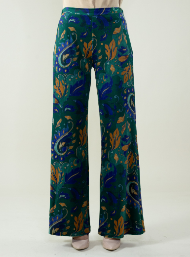 Immagine di Pantalone in velluto fantasia arabesque colore bosco