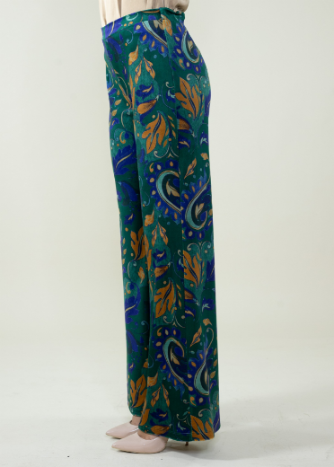Immagine di Pantalone in velluto fantasia arabesque colore bosco