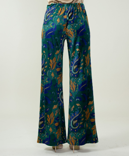 Immagine di Pantalone in velluto fantasia arabesque colore bosco