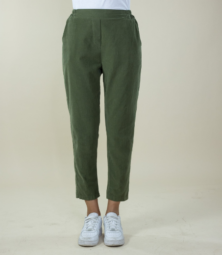 Immagine di Pantalone velluto costine con tasche colore militare