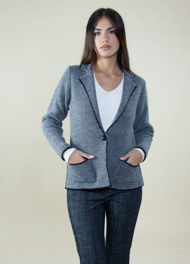 Cardigan melange collo rever con tasche colore nero