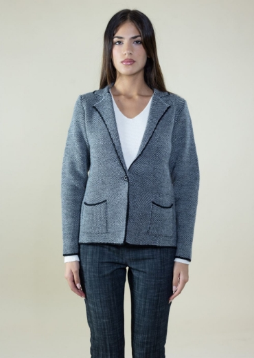 Cardigan melange collo rever con tasche colore nero
