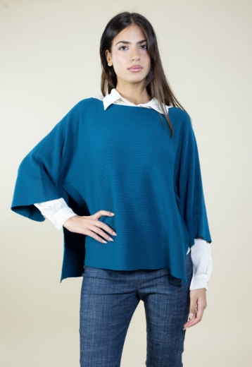 Maglia a coste con spacchi manica 3/4 colore ottanio