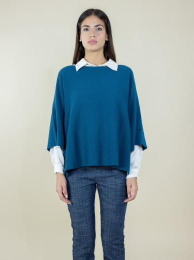 Maglia a coste con spacchi manica 3/4 colore ottanio