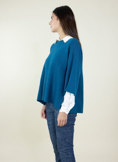 Maglia a coste con spacchi manica 3/4 colore ottanio