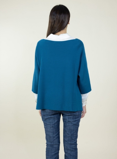 Maglia a coste con spacchi manica 3/4 colore ottanio