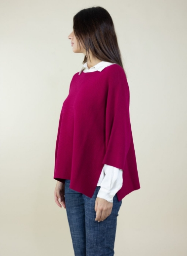 Maglia a coste con spacchi manica 3/4 colore rubino