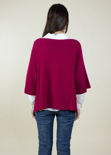Maglia a coste con spacchi manica 3/4 colore rubino