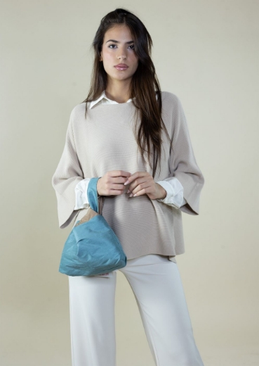 Maglia a coste con spacchi manica 3/4 colore beige
