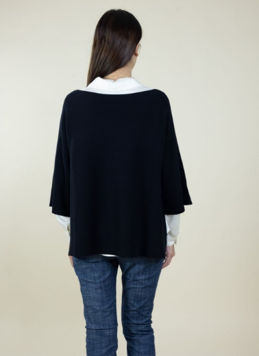 Maglia a coste con spacchi manica 3/4 colore nero