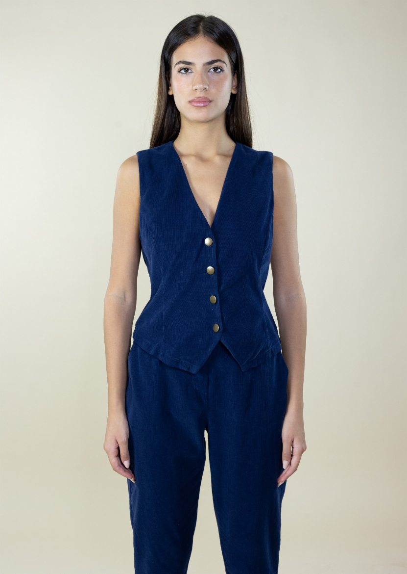 Immagine di Gilet velluto costine con bottoni colore blu
