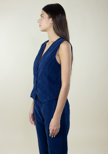 Immagine di Gilet velluto costine con bottoni colore blu