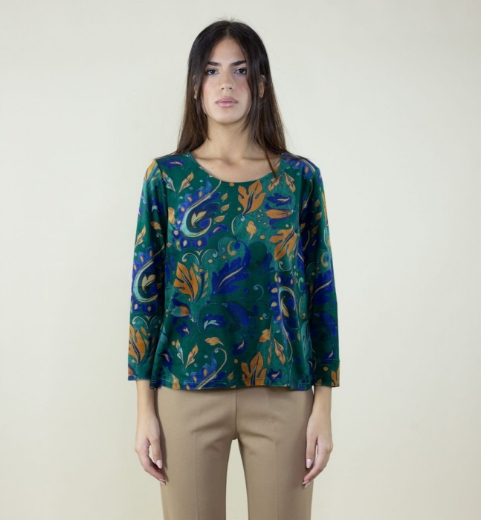 Blusa in velluto fantasia arabesque colore bosco