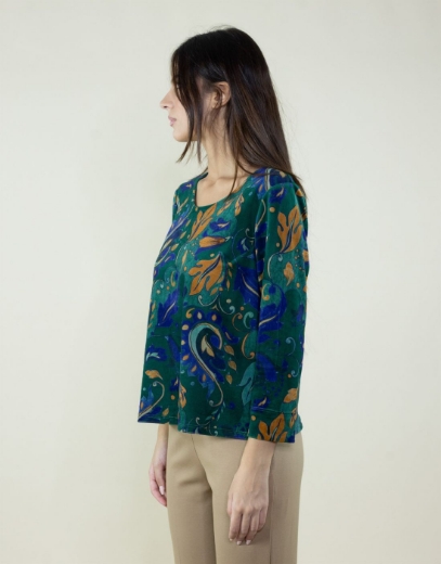 Blusa in velluto fantasia arabesque colore bosco