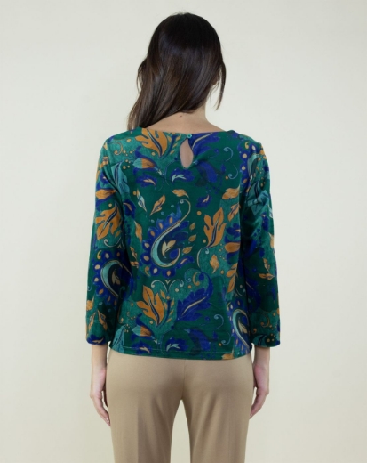 Blusa in velluto fantasia arabesque colore bosco