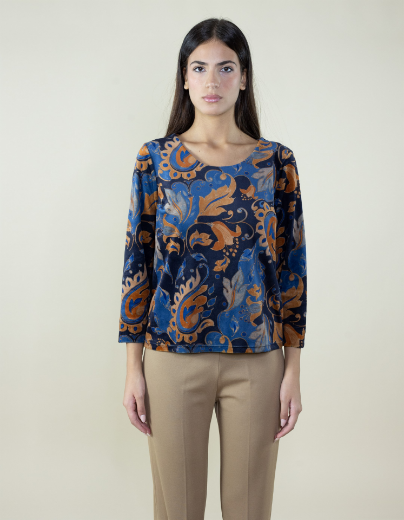 Immagine di Blusa in velluto fantasia arabesque colore blu