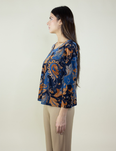 Immagine di Blusa in velluto fantasia arabesque colore blu
