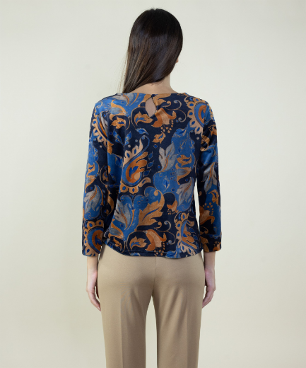 Immagine di Blusa in velluto fantasia arabesque colore blu