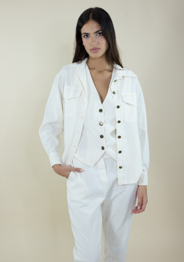 Immagine di Camicia velluto costine con tasche toppa colore panna