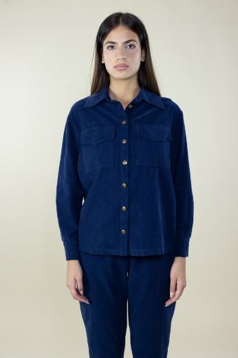 Immagine di Camicia velluto costine con tasche toppa colore blu