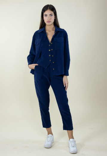 Immagine di Camicia velluto costine con tasche toppa colore blu
