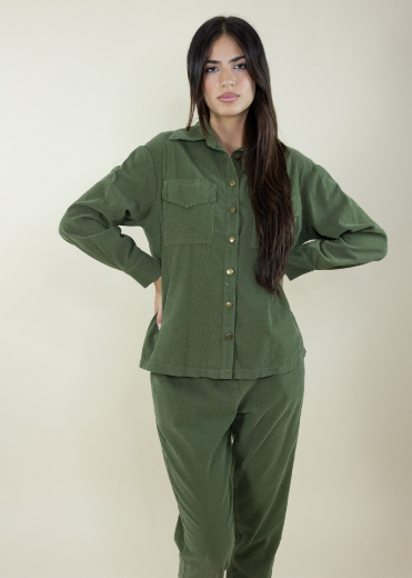 Immagine di Camicia velluto costine con tasche toppa colore militare