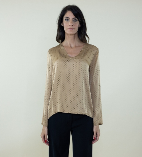 Casacca raso pois scollo a V colore cammello