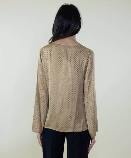 Casacca raso pois scollo a V colore cammello