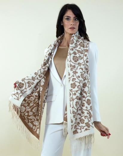 Sciarpa jacquard fantasia fiori colore beige