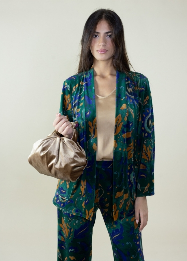 Cardigan in velluto fantasia arabesque colore bosco
