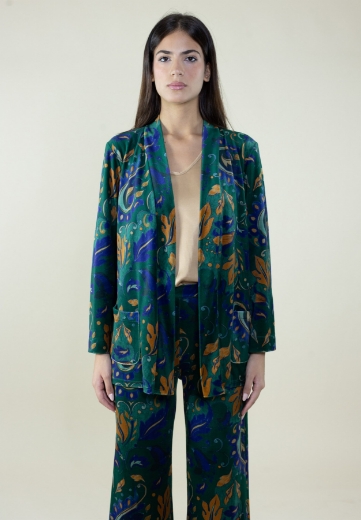 Cardigan in velluto fantasia arabesque colore bosco