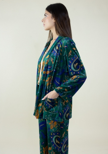 Cardigan in velluto fantasia arabesque colore bosco