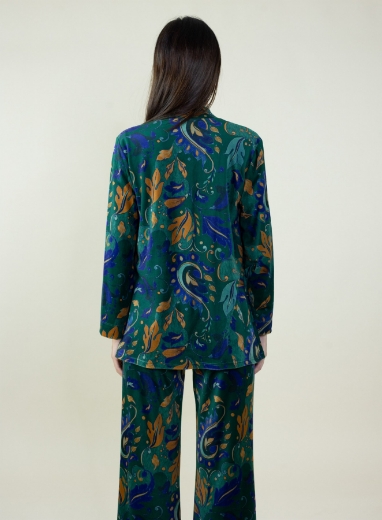 Cardigan in velluto fantasia arabesque colore bosco