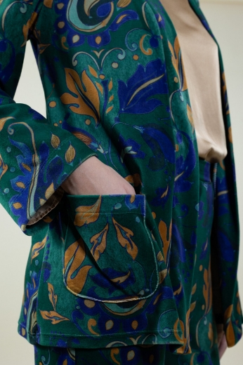 Cardigan in velluto fantasia arabesque colore bosco