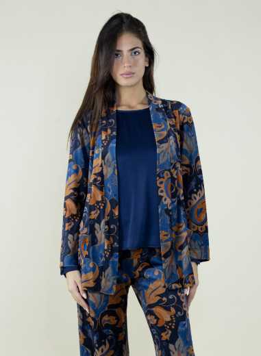 Immagine di Cardigan in velluto fantasia arabesque colore blu