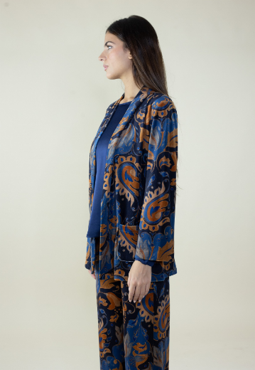 Immagine di Cardigan in velluto fantasia arabesque colore blu