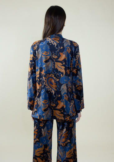 Immagine di Cardigan in velluto fantasia arabesque colore blu