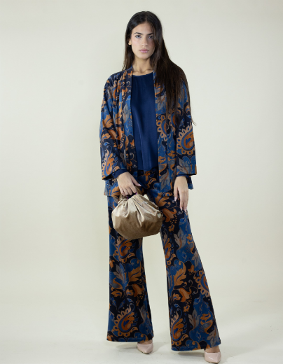 Immagine di Cardigan in velluto fantasia arabesque colore blu